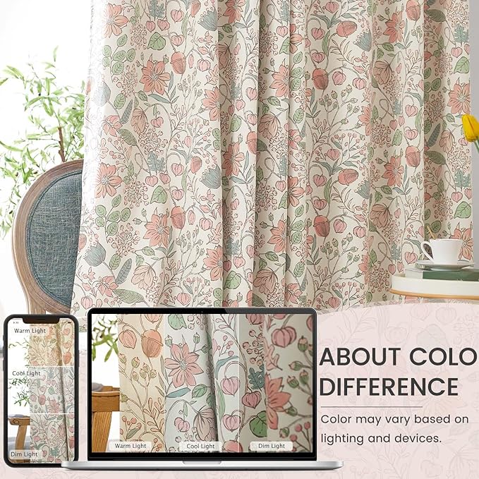 Vangao Pink Nursery Curtains for Girls Room Floral Blackout Curtains 84 Inch Length Farmhouse Drapes for Bedroom Room Darkening Flower Patterned Window Treatment for Kids Set of 2