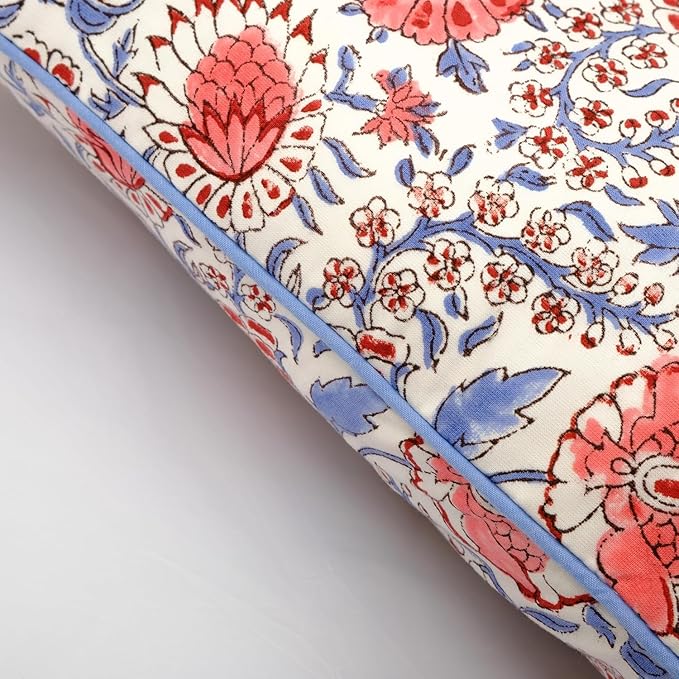 Ridhi Block Print Flamingo Pink Pillow Cover 24" x 24" (Pack of 2) Decorative Couch Pillows for Living Room, Chic Boho Cute Outdoor Pillows Covers Gifts for Spring, Easter and Valentine