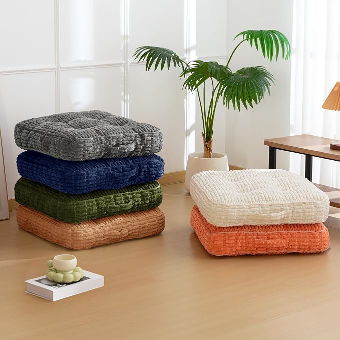 HIGOGOGO Floor Pillow Cushion for Adults, Meditation Cushion Pillow, Blended Corduroy Cover, Large Square Floor Sitting for Tatami Living Room or Yoga, 22x22 Inch, Dark Grey