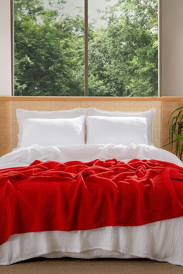 Muslin Blanket - Pure 100% Turkish Cotton Airy Soft Light Versatile Gauze Throw Blanket for Bed, Couch, Sofa (White, King Size (95" x 110" inch))