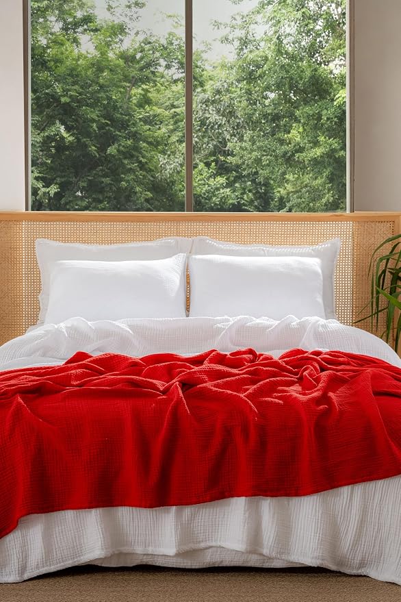 Muslin Blanket - Pure 100% Turkish Cotton Airy Soft Light Versatile Gauze Throw Blanket for Bed, Couch, Sofa (White, Queen XL Size (95" x 95" inch))