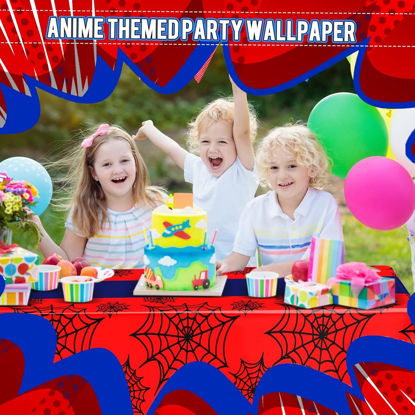 Oudain 3 Pack Spider Theme Birthday Decorations Halloween Purple Black Red Pink Green Web Ghost Bat Tablecloth Cartoon Table Cover Party Favor for Birthday (Purple,Black,Red,Spider)