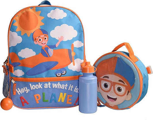 AI ACCESSORY INNOVATIONS Blippi Girls & Boys Toddler Pre school 4 Piece Backpack Set, Kids 16" School Bag with Front Zip Pocket, Blue