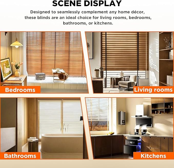 2" Slats Wood Blinds for Indoor Windows: Solid Wooden Blackout Blinds & Shades,Black Out Privacy Horizontal Blinds for Home Bedroom Bathroom Living Room Windows and Doors 27.5" WX60 H Brown