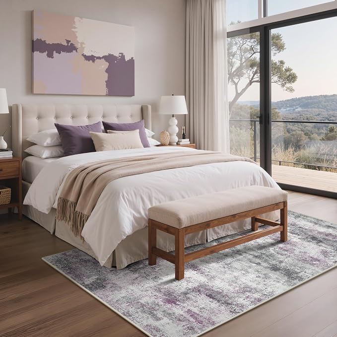 BEIMO Area Rugs 5x7 for Living Room Bedroom, Modern Abstract Machine Washable Rug, Large Soft Low Pile Floor Carpet with Non Slip Backing for Dining Room, Grey/Purple