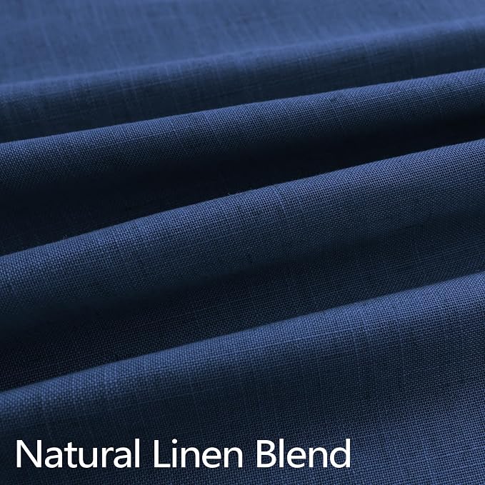 Navy Blue Linen Pleated Curtains 102 Inch Long for Living Room 2 Panel Pinch Pleat Bedroom Drapes Light Filtering Semi Sheer Dark Blue Indigo Colored Curtain for Patio Sliding Door 102 Length Back Tab