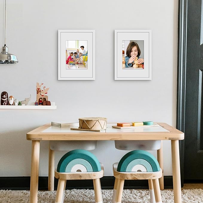 Picrit A4 Picture Frame Set of 12, Display 6x8 with Mat or 8.3x11.7 without Mat, Photo Frames for Wall Mounting or Table Top Display, White