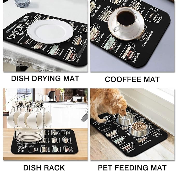 Fun Coffee Mat 19inx12in,Coffee Bar Mat for Countertops,Absorbent Hide Stain Anti-Slip Coffee Bar Accessories Fit Under Coffee Machine Mat,dish Drying Mats for Kitchen