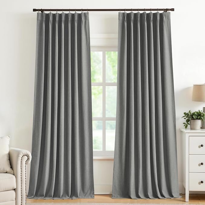 Vision Home Pinch Pleated Dark Grey Blackout Curtains 84 inch Linen Blended Room Darkening Drapes with Thermal Insulation & Back Tab Hooks for Bedroom Living Room, 40" Wx84 L 2 Panels