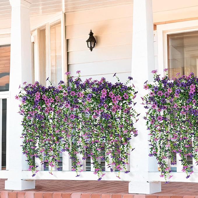 Artificial Fake Hanging Flowers Plants for Outdoor Spring Summer Decoration,2 PCS Faux Silk Daisy with Eucalyptus Leaves,UV Resistant Look Real for Outside Home Planter Porch Patio Balcony Yard Decor