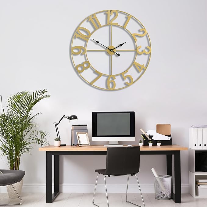 Sorbus Large Wall Clock for Living Room Decor - Wall Clock for Kitchen - 32 inch Big Wall Clock Decorative - Metal Wall Art - Analog Large Clock for Bedroom, Home, Kitchen, Office, Wall Decor (Gold)