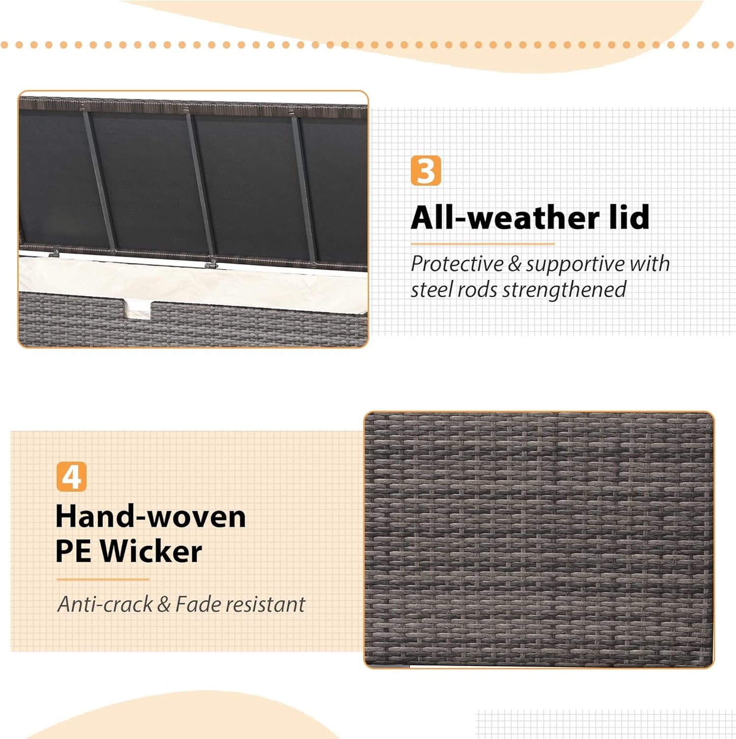 Super Patio Outdoor Patio Storage Box Waterproof, 120 Gallon Large Deck Box Wicker Storage Bin for Cushions, Garden Tools, Gray