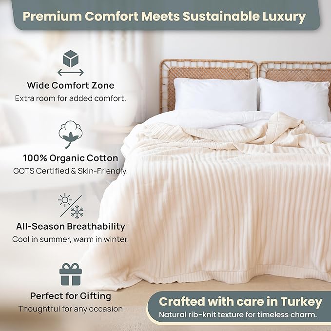 Dalisa 100% Organic Cotton Knit Blanket Denise -Soft and Lightweight, Breathable All-Season Throw for Bed, Sofa, or Lounge Area -Perfect for Home and Bedroom Styling (Stone, 80x90)