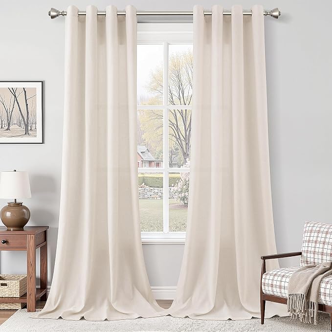Nanspring Beige Linen Curtains 108 Inches Long for Living Room 2 Panels Earthy Tone Grommet Window Semi Sheer Window Curtain Privacy Light Filtering Modern Farmhouse Drapes for Bedroom 52x108
