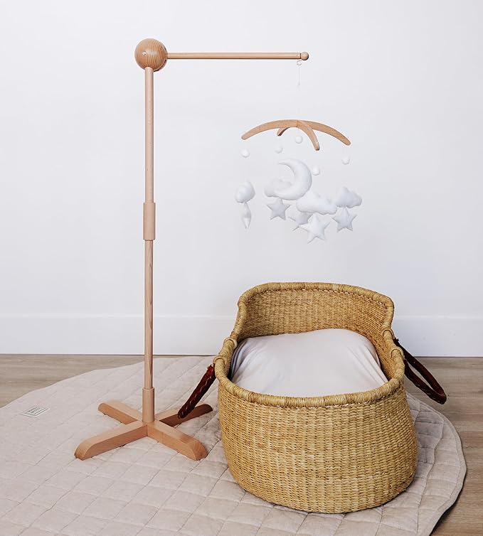 Crib Mobile Arm Wooden Floor Stand, Baby Mobile Arm for Crib & Bassinet, 360° Adjustable Height Universal Fit, 100% Natural Beechwood, Hanger Nursery Decor & Gift Accessories – Sorrel & Fern