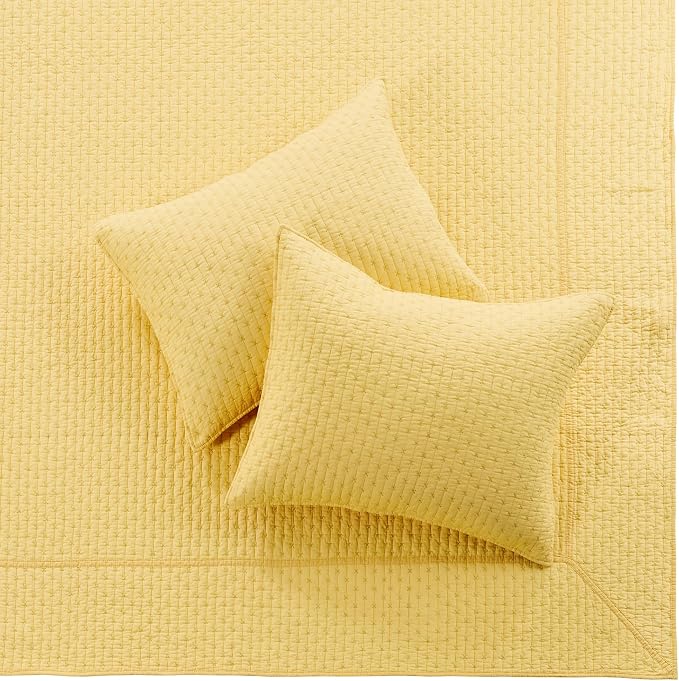 Levtex Home Cross Stitch Reversible Full Bedspread Set (100x104in) with 2 Pillow Shams (26x20in) - Stitch Texture - Yellow - Cotton Full Size Bedspread Set - Lightweight, Soft, Pre-Washed
