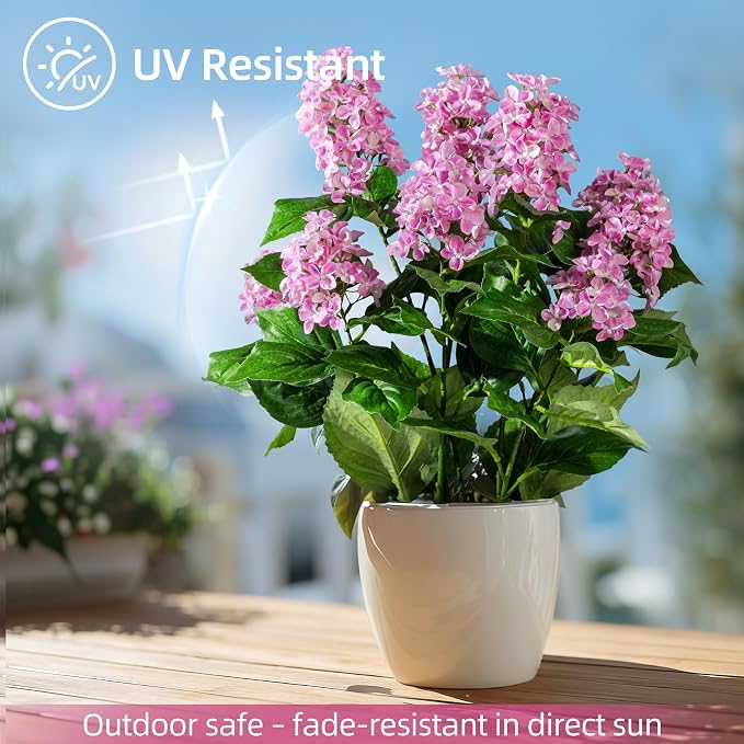 2 Pack Large Artificial Hydrangea Plants UV Resistant Fake Plastic plantas Flowers Trees Indoor Outdoor Realistic Floor Plants Faux Tree for Home Porch Garden Office Porch Patio Front Bonsai Decor