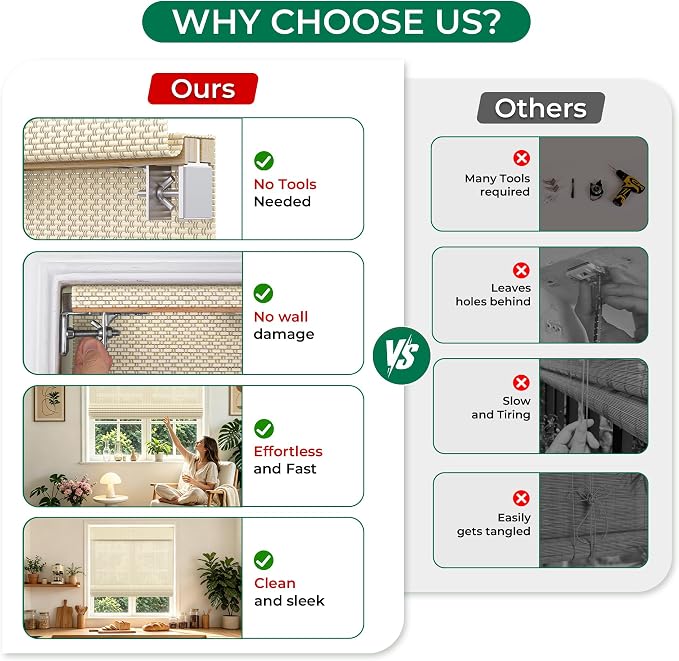 Allesin zen No Drill Cordless Bamboo Roman Shades, Light Filtering 34.5" W x 64" H, Ivory