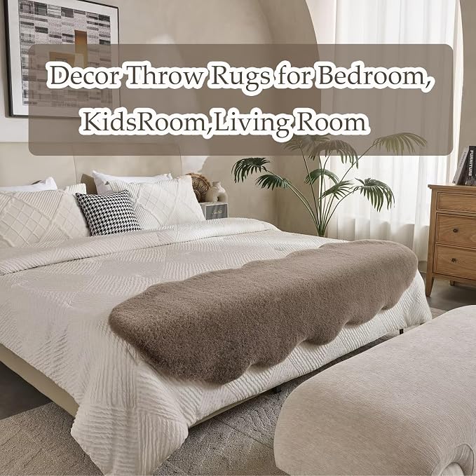 1700GSM Fuzzy Faux Sheepskin Fur Area Rug,Extra Soft Faux Fur Mat,Fluffy Shaggy Fur Rug for Bedroom Living Bedside Rug Room Decor-Taupe, 2 x 6 ft