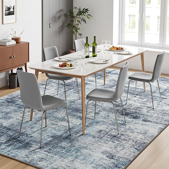 Lofus 9x12 Area Rug for Living Room, Blue Abstract Large Rugs with Non-Slip Backing, Neutral Modern Washable Carpet for Bedroom Dining Room Home Office Nursery Indoor