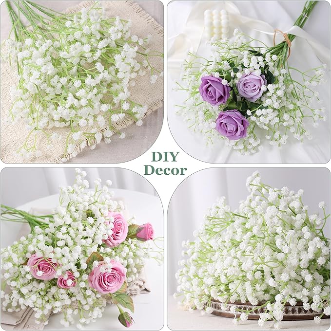 Babys Breath Artificial Flowers, 30 pcs White Flowers Artificial Real Touch Faux Flowers Bouquet Look Real Fake Flowers for Wedding Party Home Garden Tables Centerpieces Office Arrangements Decoration