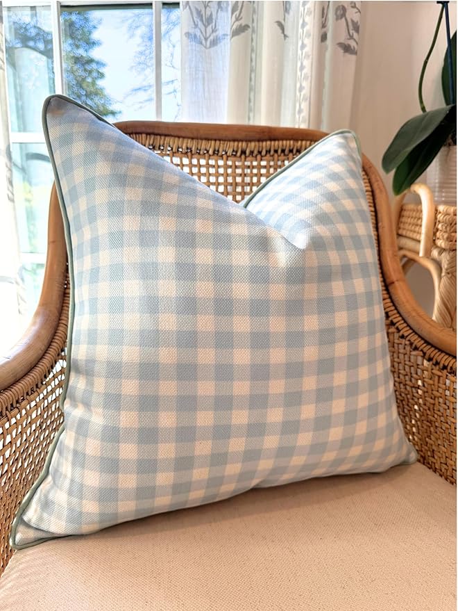 Jillien Harbor “The Charlie” Decorative Pillow Cover – Blue and White Accent Pillow Cover with Gingham-Inspired Design – Grandmillennial Home Decor, 20" x 20"