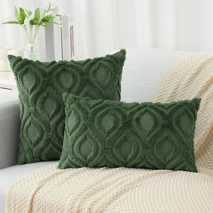 decorUhome Throw Pillow Covers 26x26 Inch Set of 2, Soft Plush Faux Wool Forest Elf Solid Couch Pillow Covers, Accent Euro Sham Farmhouse Neutral Square Pillow Cases for Sofa Bed Living Room