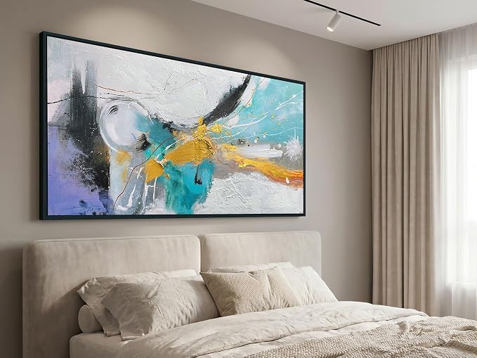 Arjun Abstract Framed Wall Art for Living Room Black and White Canvas Painting Bedroom Textured Hand Painted Modern Picture, Extra Large for Home Office Mens Room Wall Decor 58"x29"