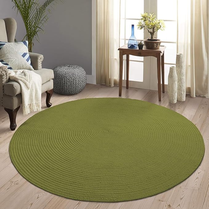 Superior Indoor/Outdoor Area Rug, Reversible Braided Floor Decor for Living Room, Kitchen, Patio, Front Porch, Modern Boho Farmhouse Rugs, Hardwood, Bedroom Accessories, 4' Round, Green