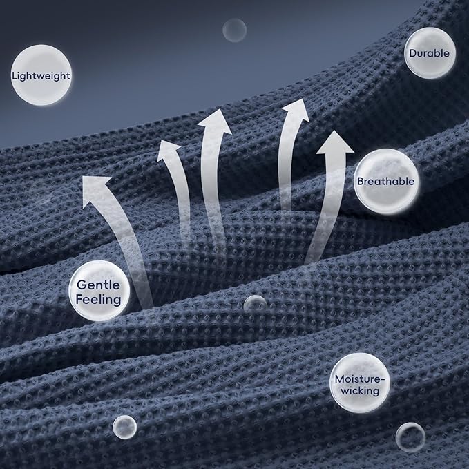 PHF Pre-Washed 100% Cotton Waffle Weave Blanket Twin Size for Bed,Snag Proof Throw Blanket for Couch Spring Summer Lightweight Breathable,Machine Washable, Home Decor Gift - Dark Navy