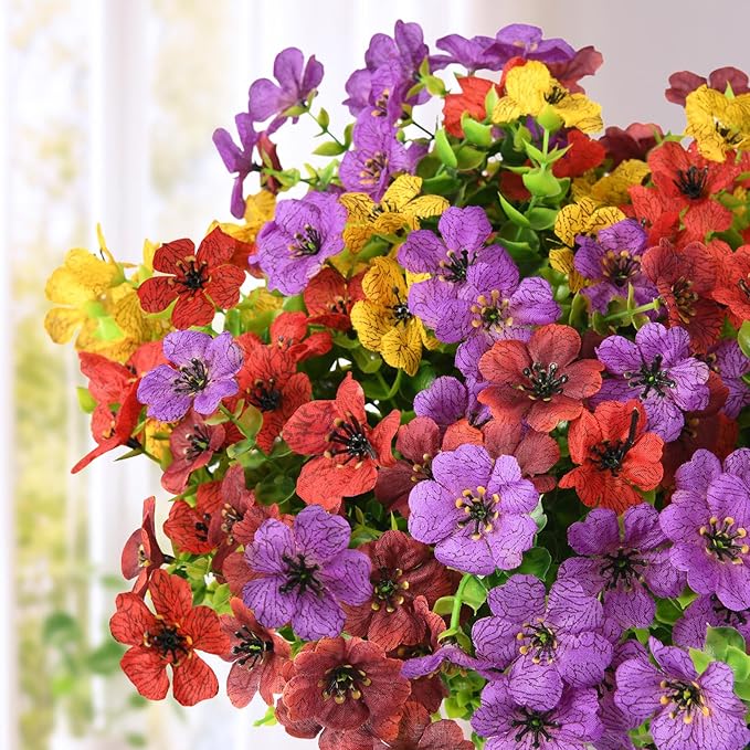 ZFProcess Artificial Flowers Faux Plants Outdoor Fake Flowers Spring Decor,12 Bundles Outdoor Flower Plastic Plant Colorful Daisy UV Resistant for Summer Decor Porch Patio Yard Garden Pot Planters