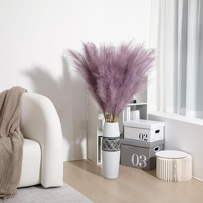 Wertuirk Purple Pampas Grass Decor - 45-Inch Set of 8 | Large Faux Pampas Grass Soft and Fluffy | Big Artificial Fake Flower | Perfect for Wedding Centerpieces, Baby Shower and House Decor