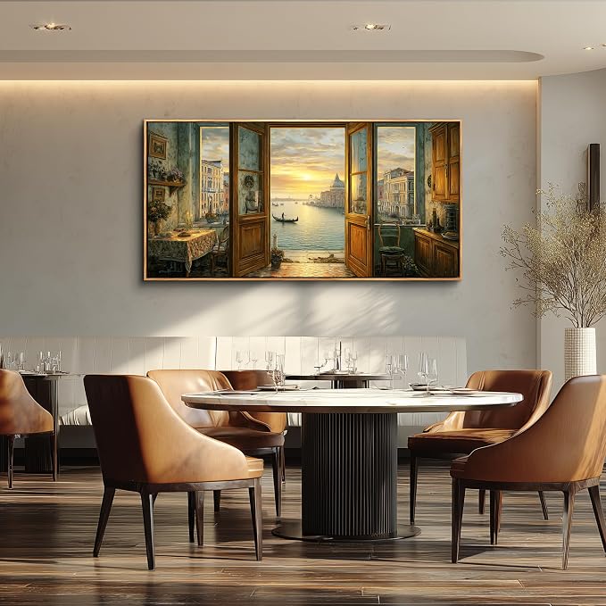 XIGUANGART Extra Large Framed Canvas Wall Art- Vintage Decor, Landscape Wall Art, Venice Grand Canal Art, Modern Farmhouse Decor, Cottagecore Living room Bedroom Bathroom Office Home Decorations