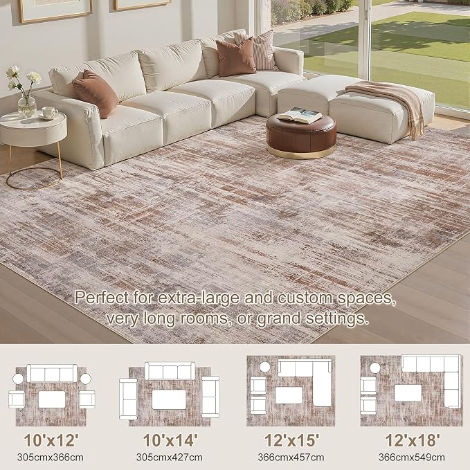 UERMEI 10x14 Washable Area Rug for Living Room: Modern Neutral Abstract Large Soft Low Pile Carpet Non-Slip Pet Kids Friendly Indoor Decor for Bedroom Dining Room Home Office Nursery Blue Brown