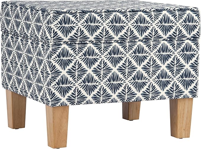 HomePop 22" Modern Rectangular Storage Ottoman - Blue Geometric Pattern