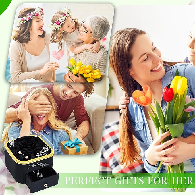 Beferr Birthday Gifts for Women Preserved Real Rose with Necklace Eternal Roses Forever Flowers for Delivery Anniversary Mothers Gifts for Mom Her Grandma Wife Sister from Daughter Son