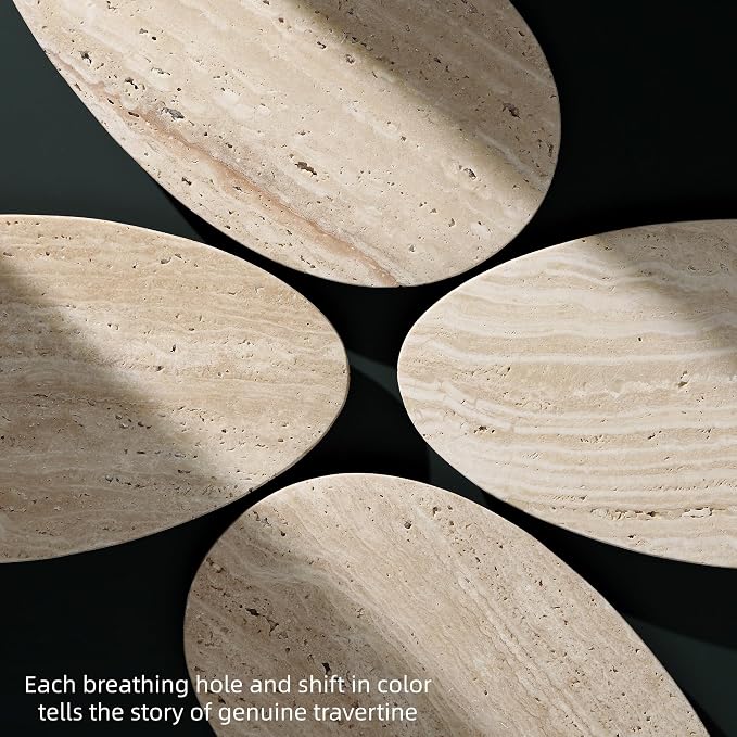 Natural Travertine Tray, Modern Decorative Stone Tray for Coffee Table, Jewelry Display Organizer for Rings Necklace, Candle Holder Catchall for Living Room Bathroom Vanity Decor (L)