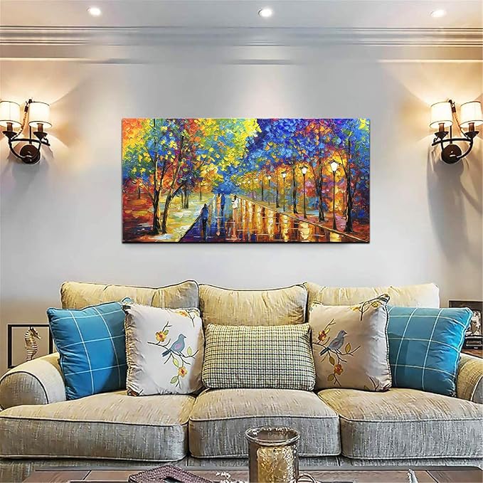 Tyed art- 60x30inch Large Wall Art Decor,Bedroom Office Wall Decor,Wall Art for Living Room, Hand painted Wall Art Oil Paintings Landscape Trees ,Modern Textured Wall Art, Colorful Abstract Artwork Picture, Modern canvas Wall Art