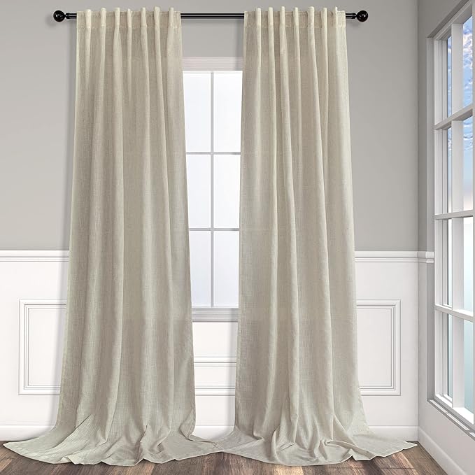 Pitalk Living Room Curtains 105 Inch Length 2 Panels Set Back Tab Beige Linen Sheer Curtains Extra Long Custom Farm House Lightweight Semi Privacy Light Filtering Curtain for Patio Sliding Glass Door