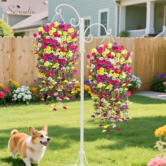 Serwalin Artificial Hanging Flowers for Outdoors Decoration,8PCS UV Resistant Fake Silk Artificial Outdoor Plants for Porch Patio Balcony Indoor Planter Garden Yard Decor (Summer Color,8PCS)