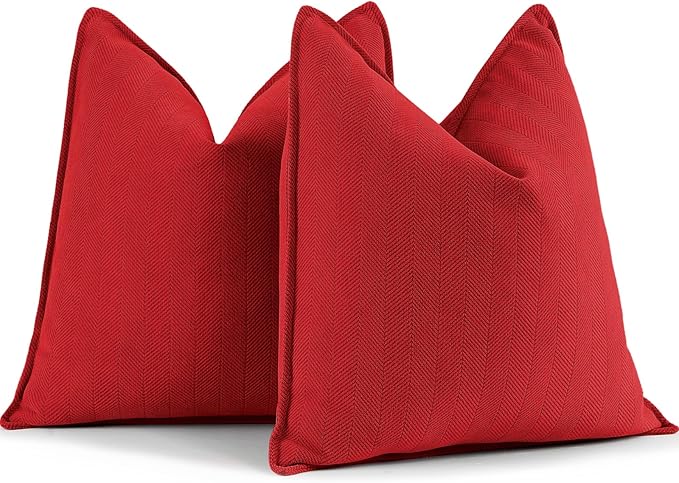 ZWJD Red Pillow Covers 24x24 Set of 2 Chenille Throw Red Pillows Cushion Covers with Elegant Design Soft and Luxurious Decorative Pillows for Couch, Bed, and Christmas Decor