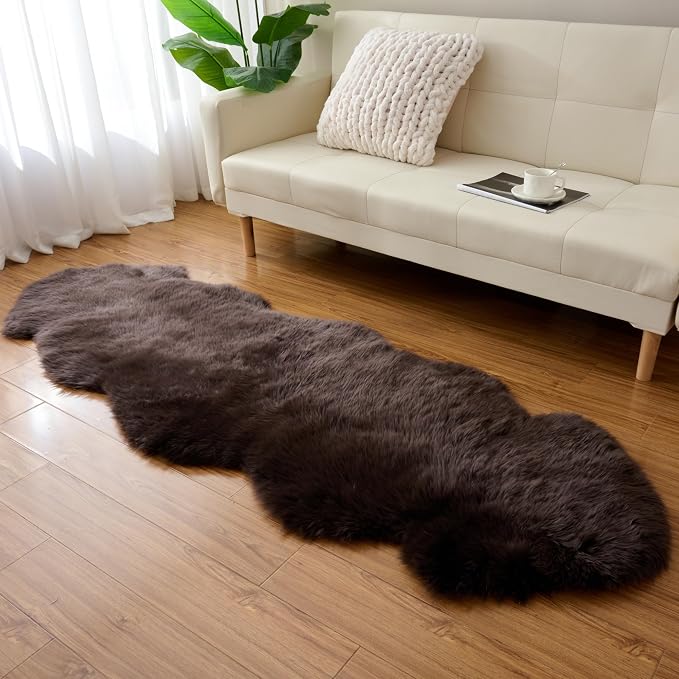 Premium Genuine Sheepskin Area Ruge - Real Wool Fur Shaggy Carpet | Fluffy Soft Natural Lambskin Rug Seat Chair Covers for Couch Sofa Bedroom Living Room(Coffee,2×6 Feet Sheepskin)