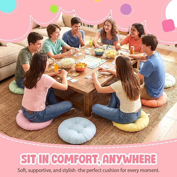 Fumete 8 Pcs 16 Inch Floor Cushions Pillow for Kids Bulk Classroom Round Flexible Seating Floor Cushions for Students Home Daycare School Reading Corner Yoga Meditation Picnic (Candy)