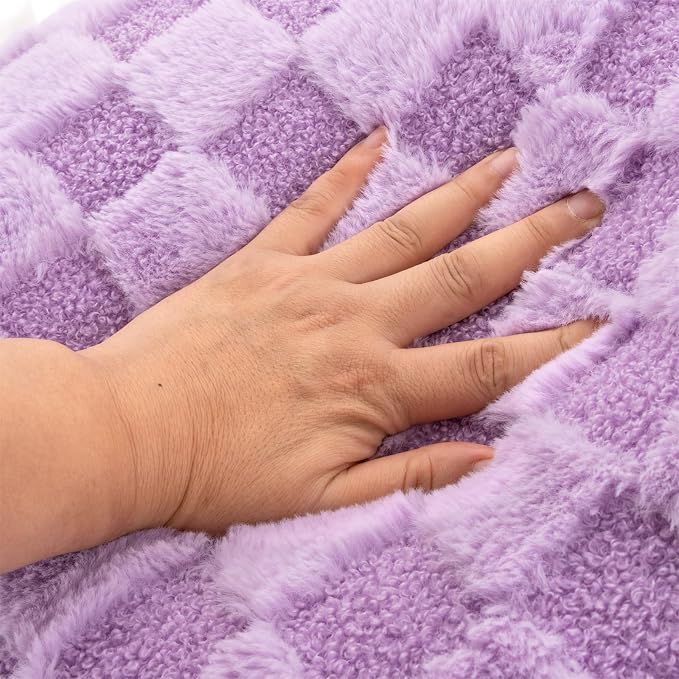 A Nice Night Faux Fur Reading Pillow,Checkered Fluffy Grid Plaid,Bed Wedge Pillow Large Adult Children Backrest with Arms for Bedrest,Purple