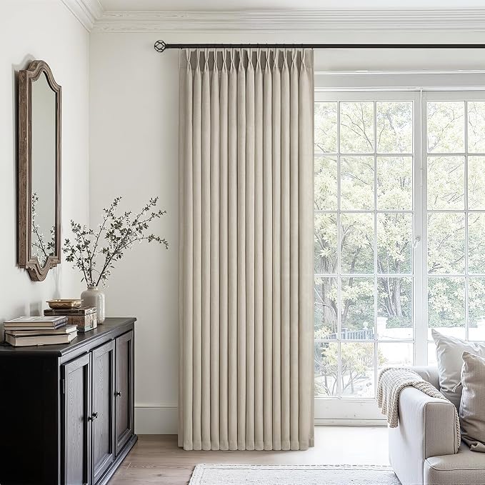 90 Inch Pinch Pleated Curtains for Living Room 2 Panels Rustic Farmhouse Greige Thick Linen Textured Light Filtering Pinch Pleat Drapes Back Tab Semi Sheer Window Curtain 90 Inch Long