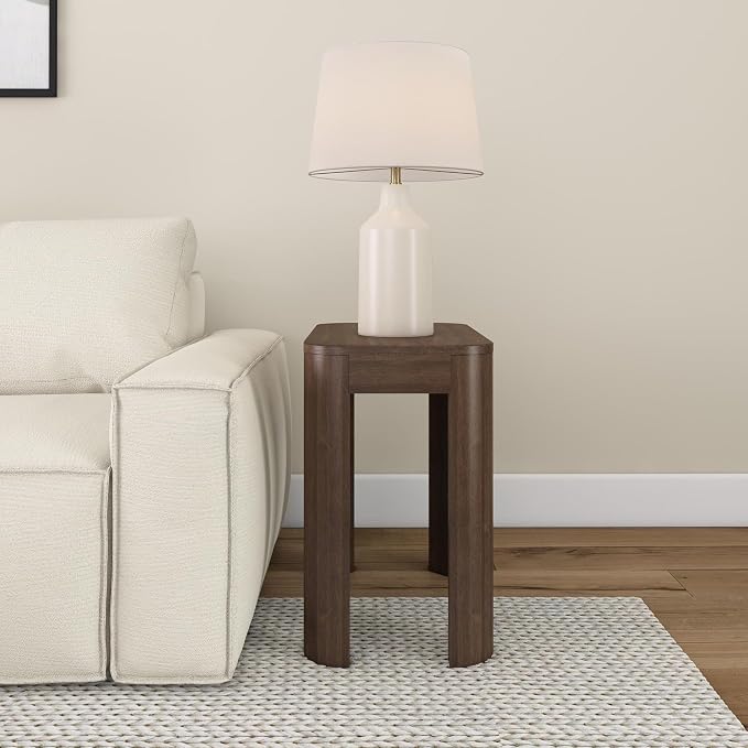Plank+Beam Modern Rounded Rectangular Side Table, Solid Wood End Table for Living Room, 25in, Walnut
