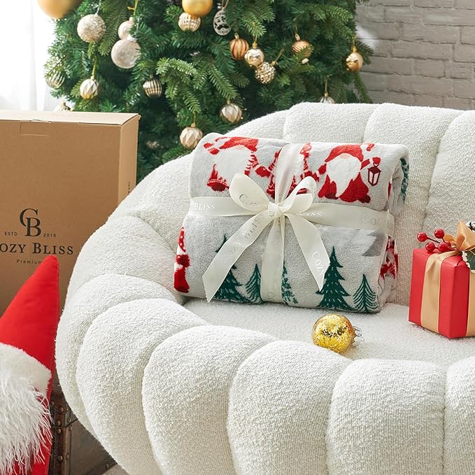 Cozy Bliss Gnome Throw Blanket Christmas Blanket Warm Plush Throw Blankets,Ultra Soft Cozy Throw Blankets for Couch,Sofa and Bed (Xmas Gnome Family,50"x60")
