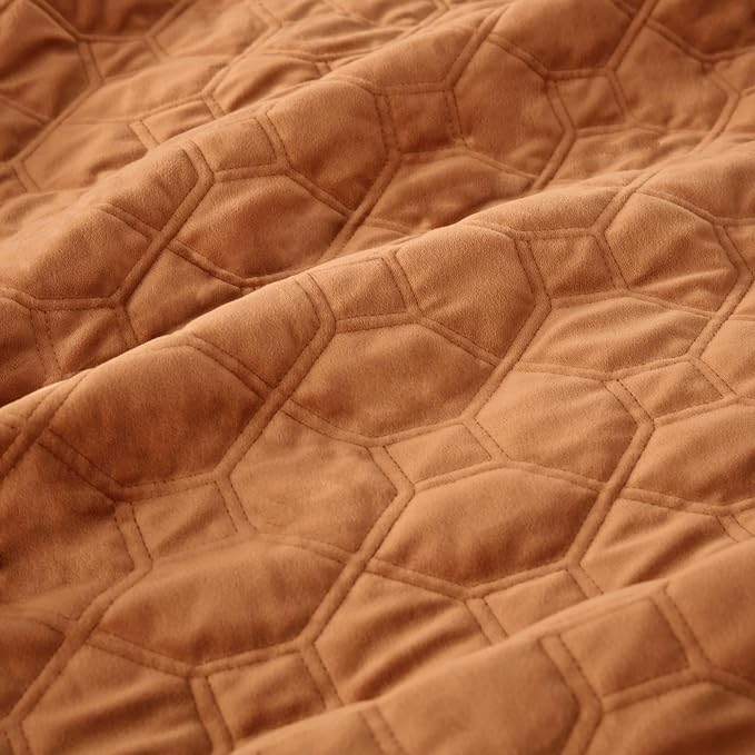 Madison Park Harper Quilt Set Velvet Casual Geometric Stitching Design All Season, Lightweight Coverlet, Cozy Bedding, Matching Shams, King/Cal King(104"x94"), Rust 3 Piece