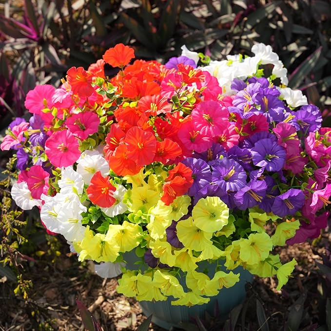 Fanfantoey Artificial Flowers for Outdoor, UV Resistant Fake Plants Outside Decoration, 14 Pcs Realistic Silk Morning Glory Faux Flowers for Porch Patio Gardens Home Decor(14, 6 Mixed)