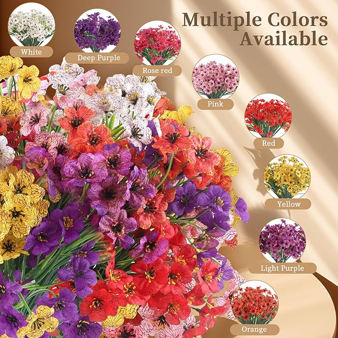 ColoPlay 24 Red Bundles Artificial Flowers for Outdoors/Indoors Fake Flowers Plants for Indoor Outside Garden Porch Window Box Home Wedding Farmhouse